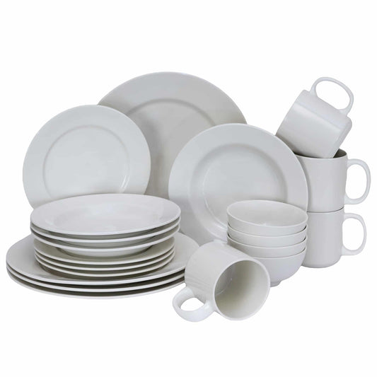 Juego de platos 20 piezas, para 4 personas, Polo Norte, Cesiro, Porcelana, Blanco