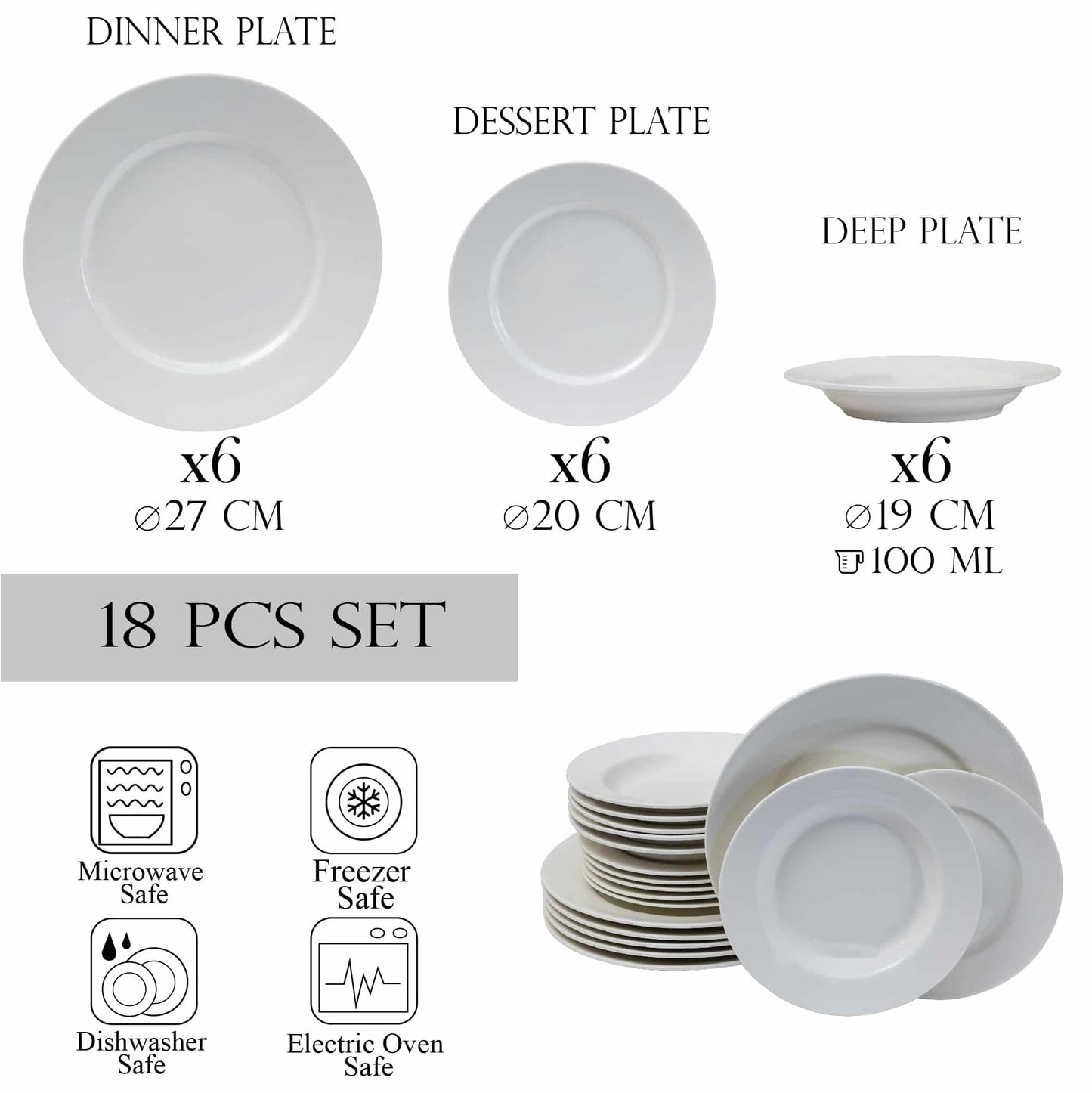 Set farfurii 18 piese, pentru 6 persoane, North Pole, Cesiro, Portelan, Alb