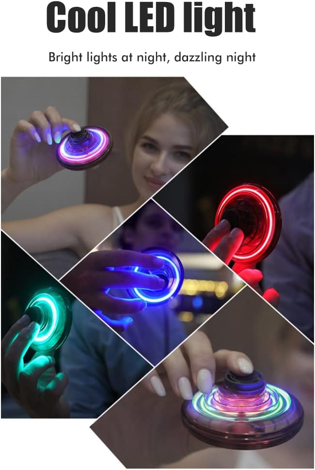 Lenovo Knowoo Giocattoli volanti per adulti e bambini Mini drone volante UFO Spinner con ricarica USB, girevole a 360° e luci LED RGB luminose, nero, taglia unica