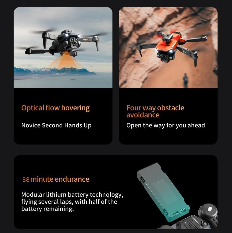 Drona Lenovo PEENWIN cu cameră 4k pentru adulți și copii, dronă pliabilă pentru începători cu 3 camere, dronă RC Quadcopter, mini dronă cu detectarea obstacolelor, buton 3D de răsturnare și întoarcere