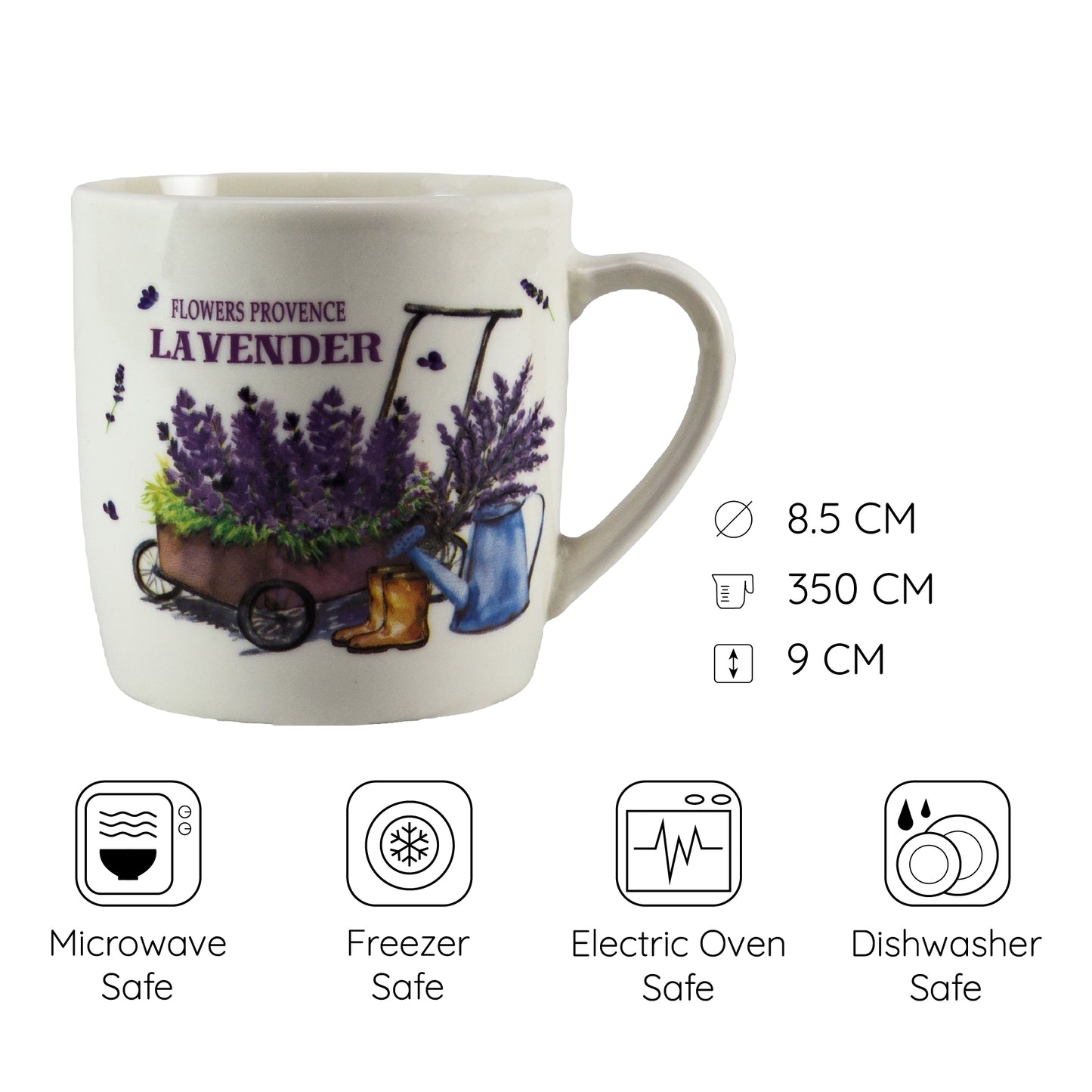 Cana 350 ml, Alb cu design carucior de lavanda