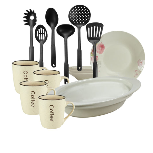 Servicio de mesa, 4 personas, 15 piezas, taza para crema, plato hondo, bandeja resistente al calor, utensilios de cocina, Porcelana decorada con Orquídeas