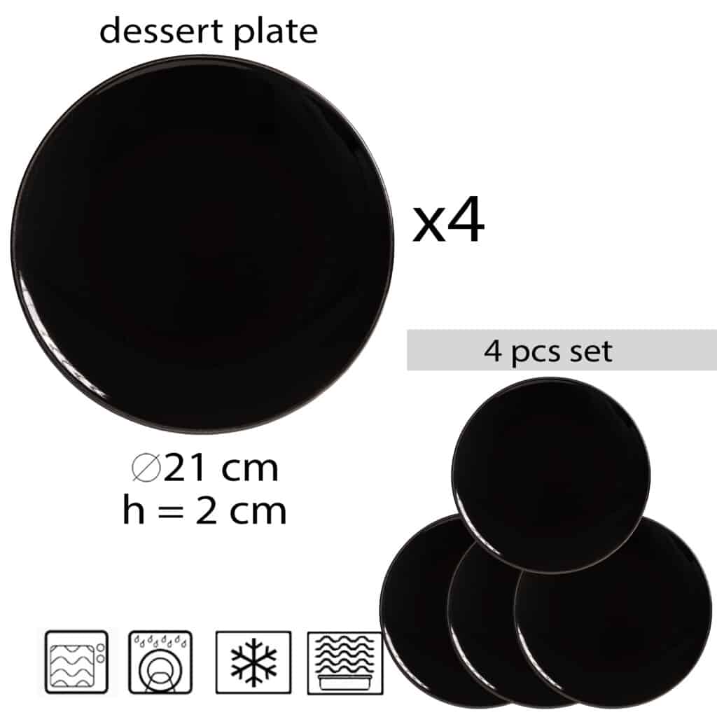 Set 4 farfurii desert negre: Delicii Servite cu Eleganță