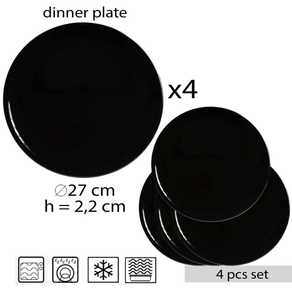 Set of 4 flat plates: Versatility and Style in Gloss Black