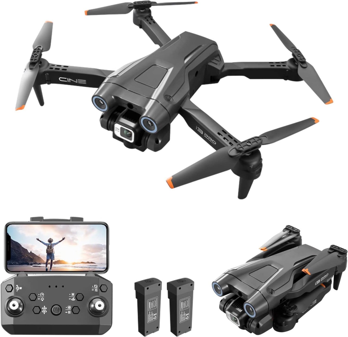 Drone Lenovo I3 PRO con cámara HD 1080P, WiFi FPV Live Streaming Drone para niños principiantes, retención de altitud, aterrizaje con una tecla, desplazamiento de flujo óptico, modo sin cabeza, giros 3D, evitación de obstáculos, 2 baterías