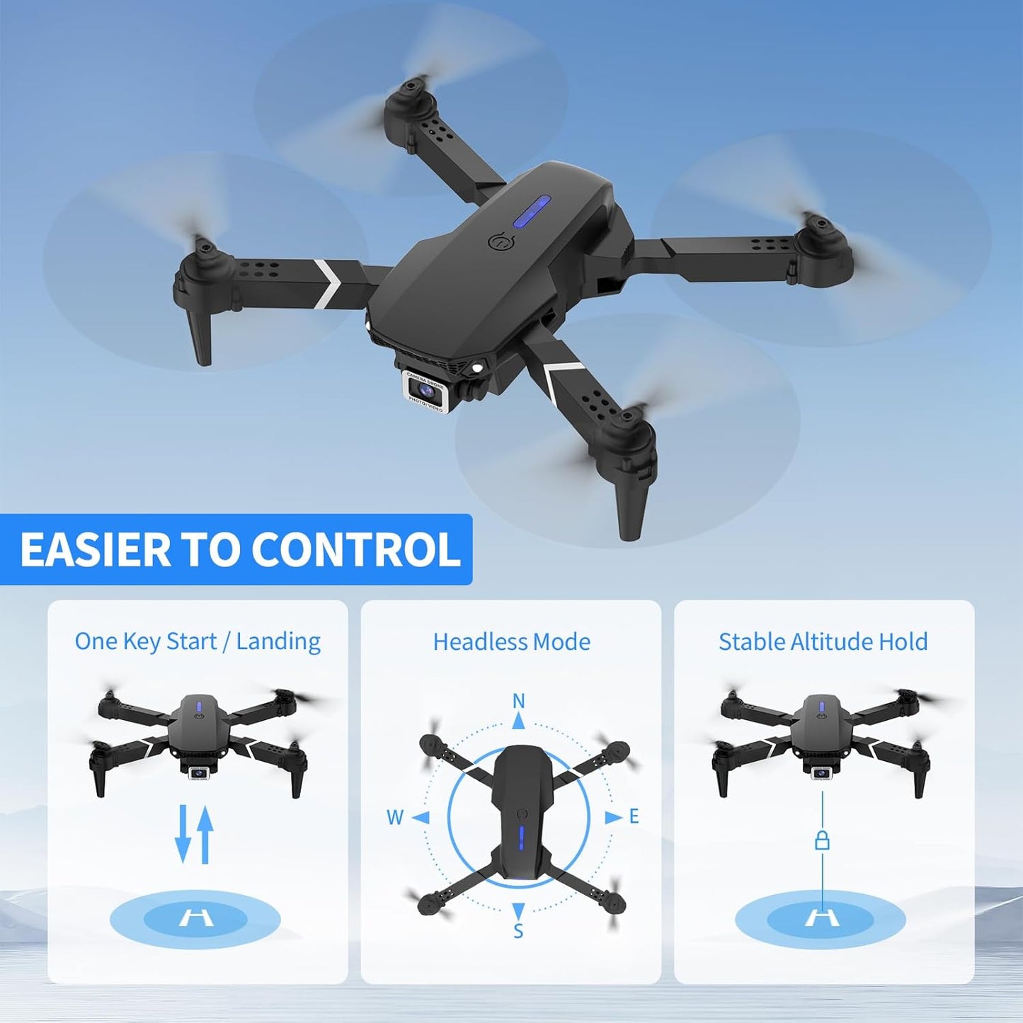 Dronă Lenovo cu cameră HD 4K, dronă RC pliabilă FPV WiFi cu transmisie live pentru copii începători, 2 baterii timp de zbor lung, mod fără cap, zbor în traiectorie, evitarea obstacolelor, decolare/aterizare cu o singură cheie, mod fără cap YYW