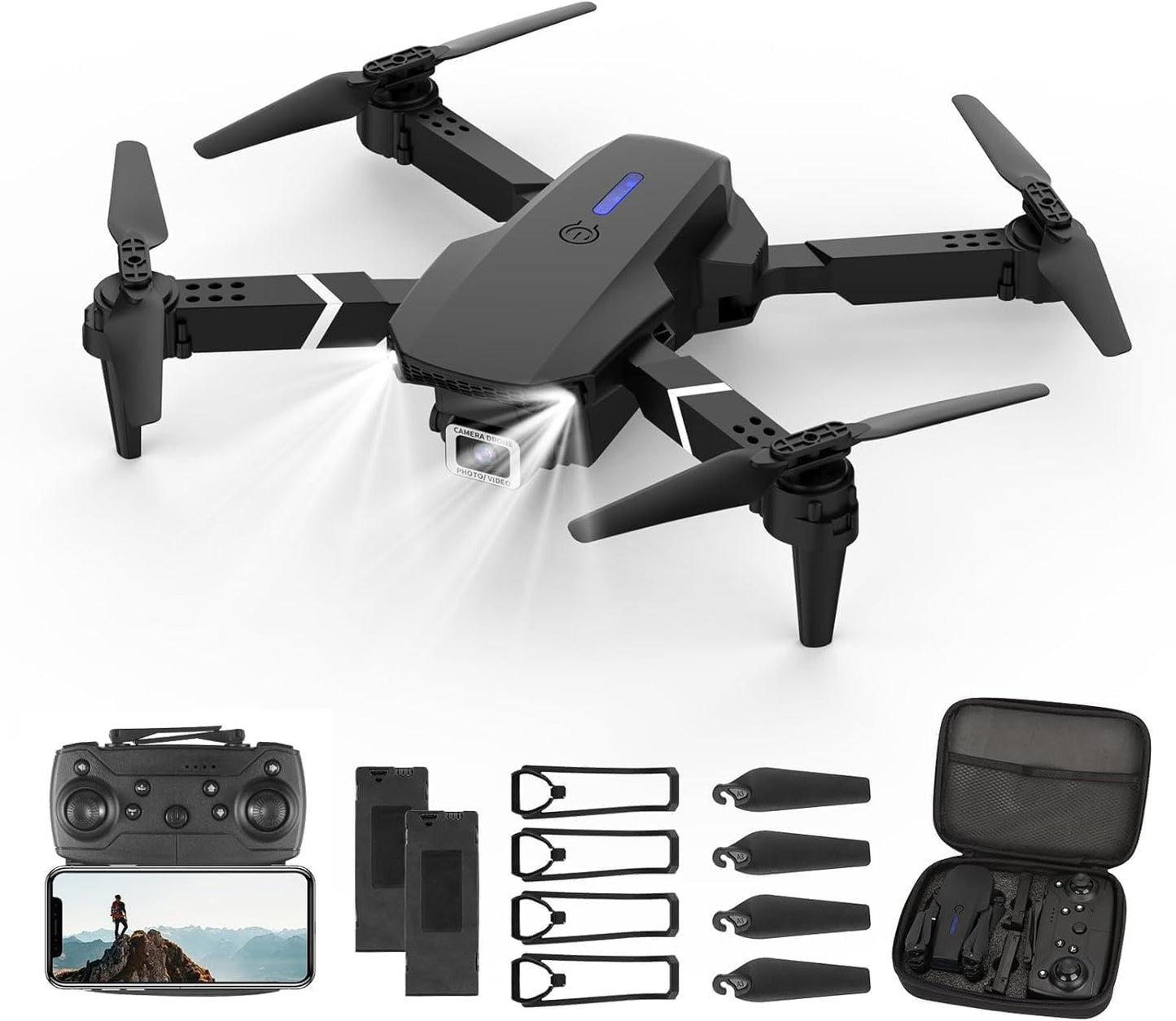 Lenovo Drohne mit 4K-Kamera, faltbare Kamera, RC-Quadcopter, FPV-Drohne, Live-Streaming, 3 Batterien, lange Flugzeit, kopfloses Starten und Landen für Kinder, Anfänger