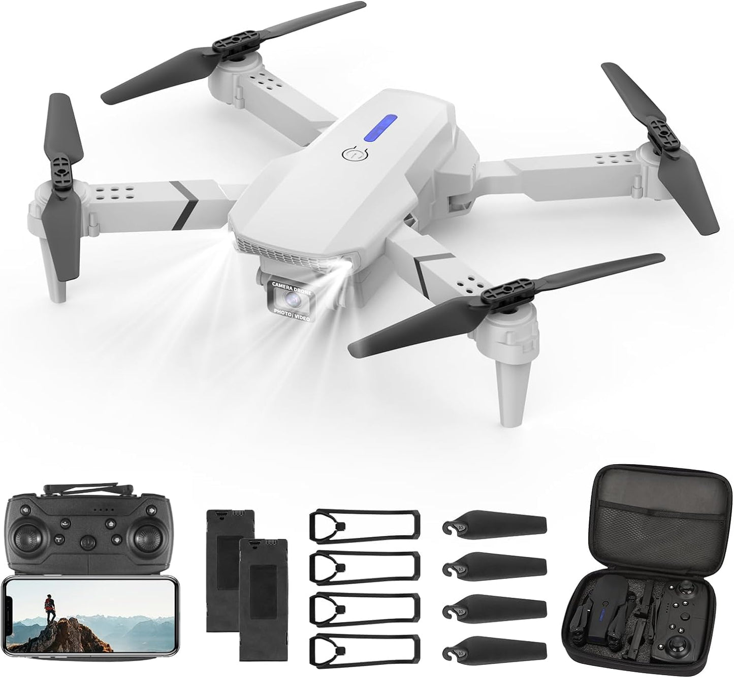 Lenovo Drohne mit 4K-Kamera, faltbare Kamera, RC-Quadcopter, FPV, Live-Streaming, 2 Batterien, lange Flugzeit, kopfloses Starten und Landen für Kinder, Anfänger