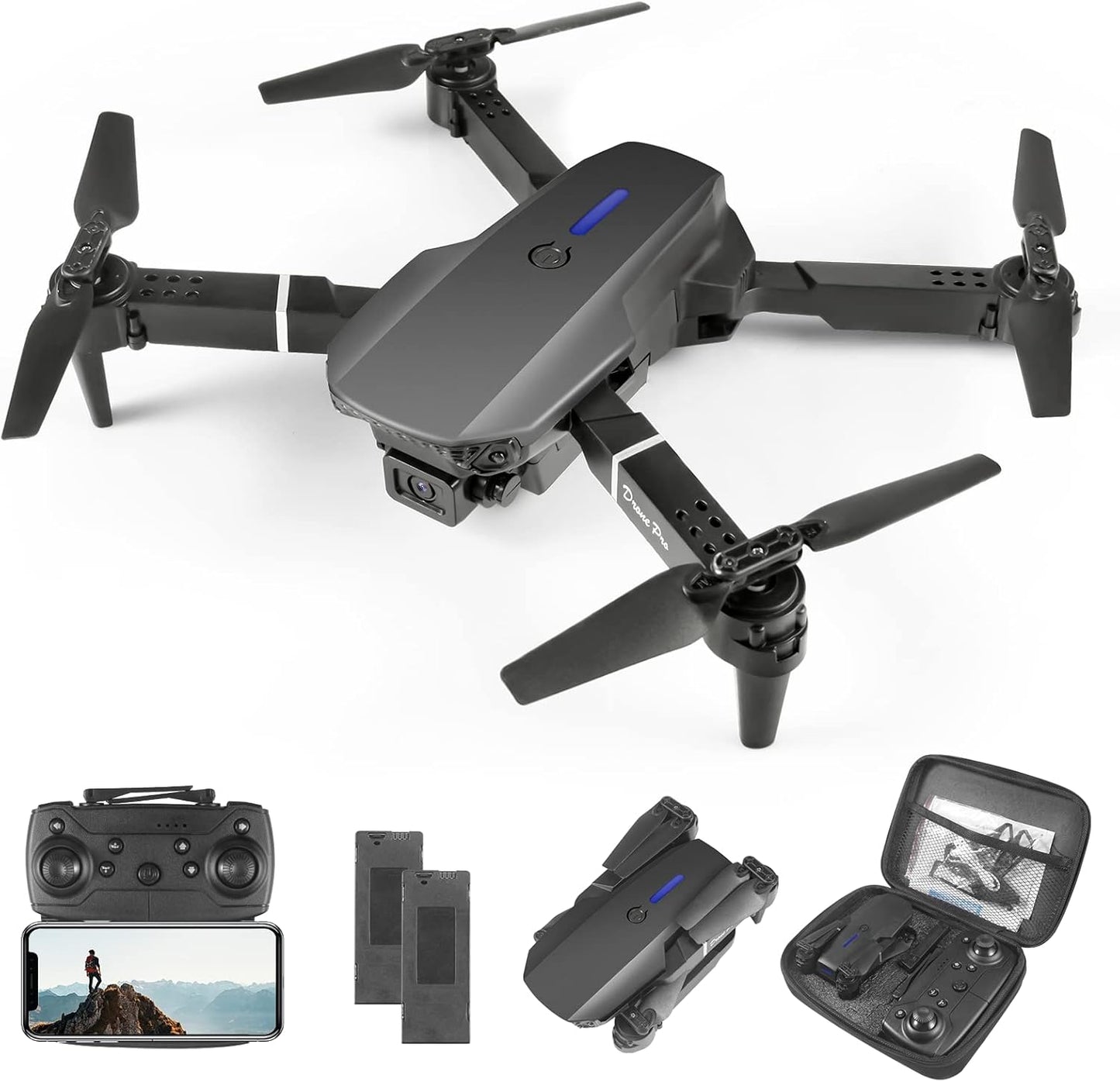 Drone Lenovo con cámara 4K HD, Drone RC FPV WiFi plegable con transmisión en vivo para niños principiantes, 2 baterías, tiempo de vuelo prolongado, modo sin cabeza, vuelo de trayectoria, evitación de obstáculos, una tecla