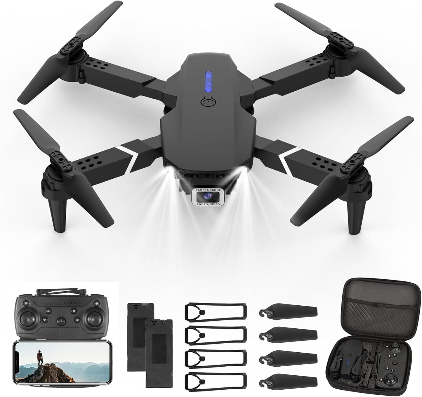 Lenovo Drohne mit 4K-HD-Kamera, Live-Streaming, FPV, WiFi, faltbare RC-Drohne für Kinder, Anfänger, 2 Batterien, lange Flugzeit, Headless-Modus, Flugbahn, Flughindernisvermeidung, Start/Landung mit einer Taste, Headless-Modus