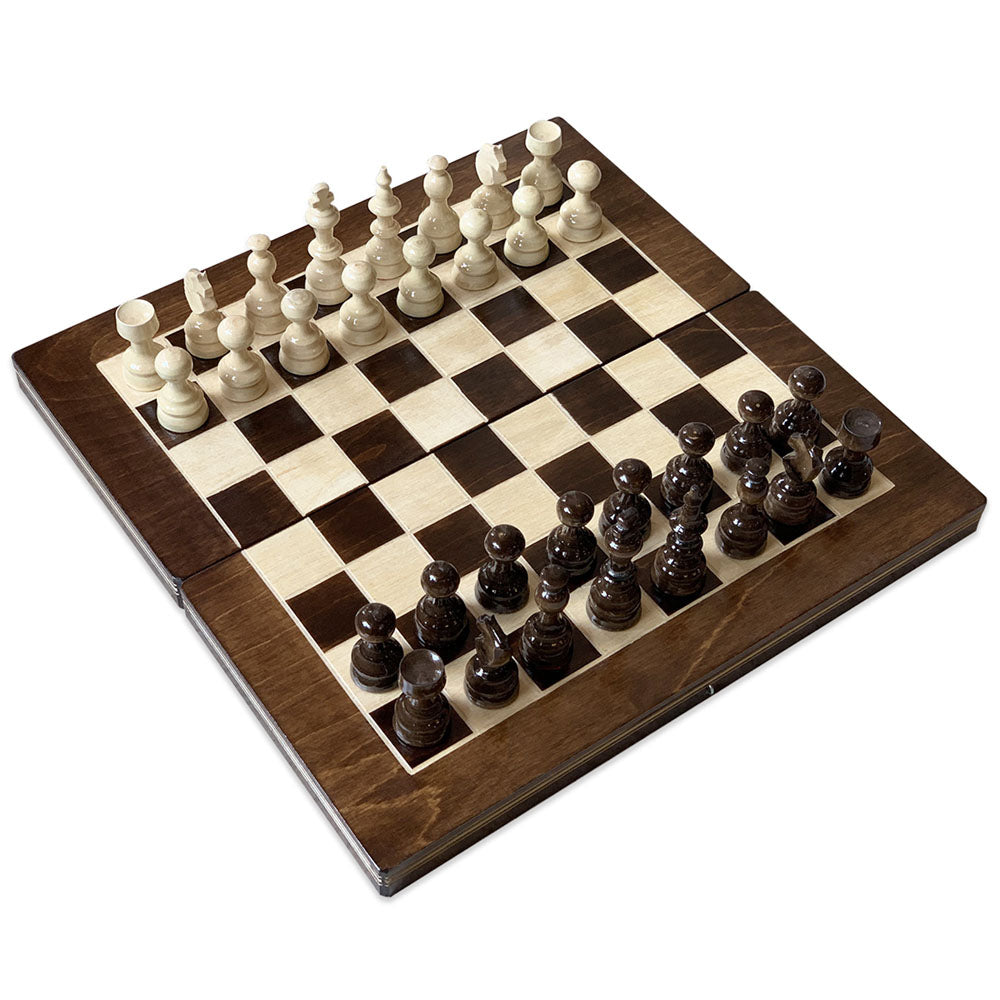 Handgefertigtes Schach- und Brettspiel aus Holz, weißbraun (27x27cm)