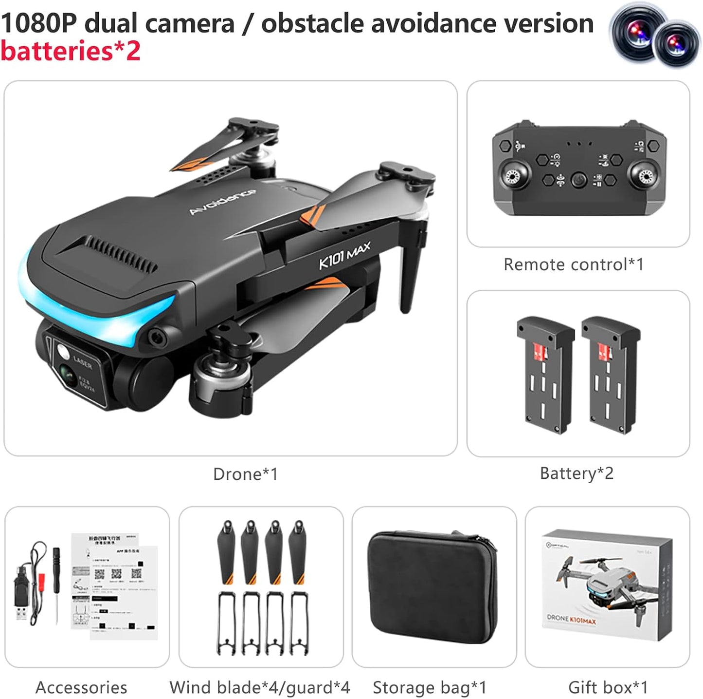 Dronă Lenovo cu cameră pentru adulți Cameră HD 1080P, dronă pentru începători cu menținerea altitudinii, aterizare cu o singură tastă, evitarea obstacolelor, reglarea vitezei, modul fără cap, răsturnări 3D, 2 baterii modulare