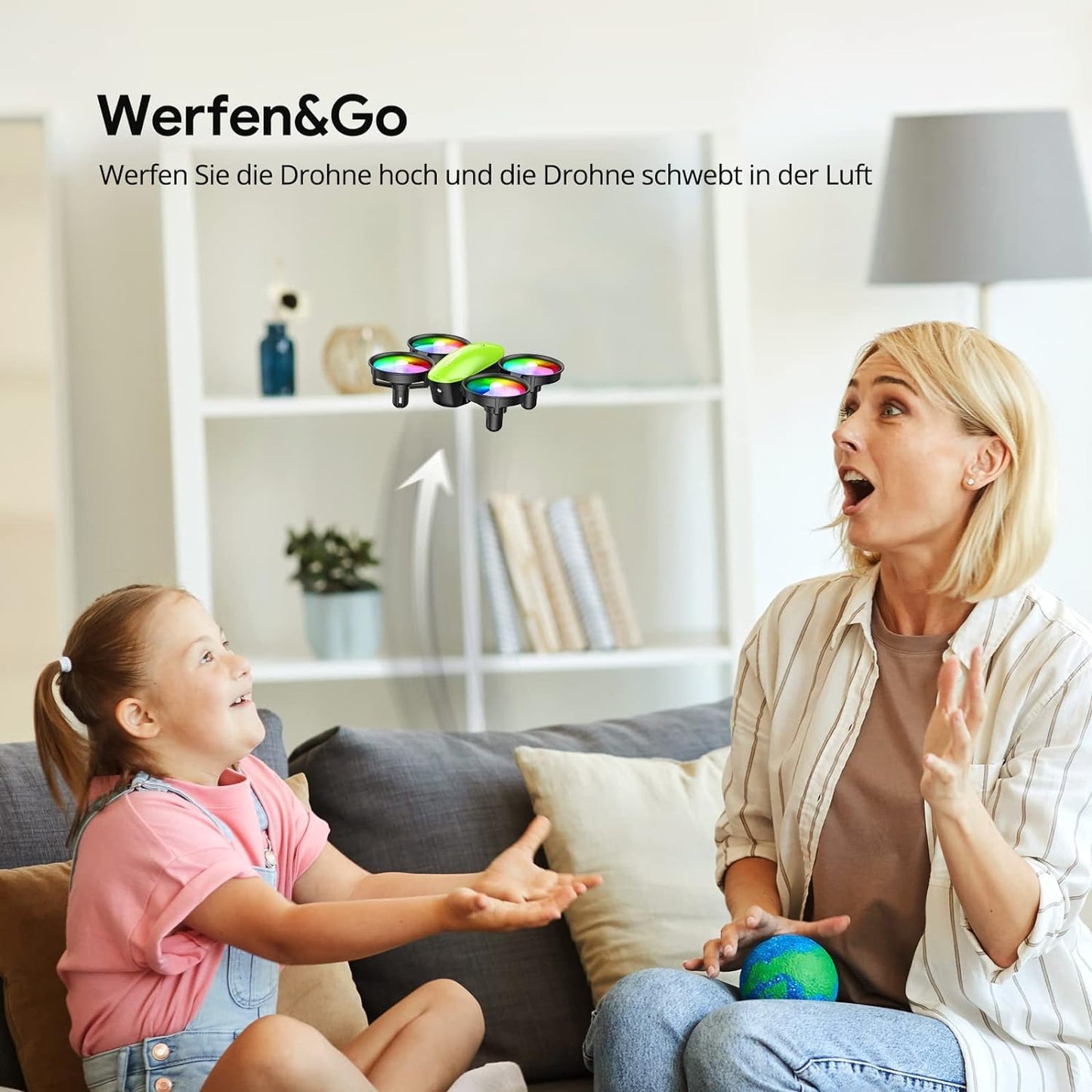 Lenovo Mini-Drohne für Kinder Anfänger Tomzon RC-Quadcopter mit LED-Leuchten ferngesteuerter Flugzeughubschrauber Lange Flugzeit 360°-Propellerschutz 3D-Werfen/Flip/Drehen/Kreis Indoor-Drohne Grün