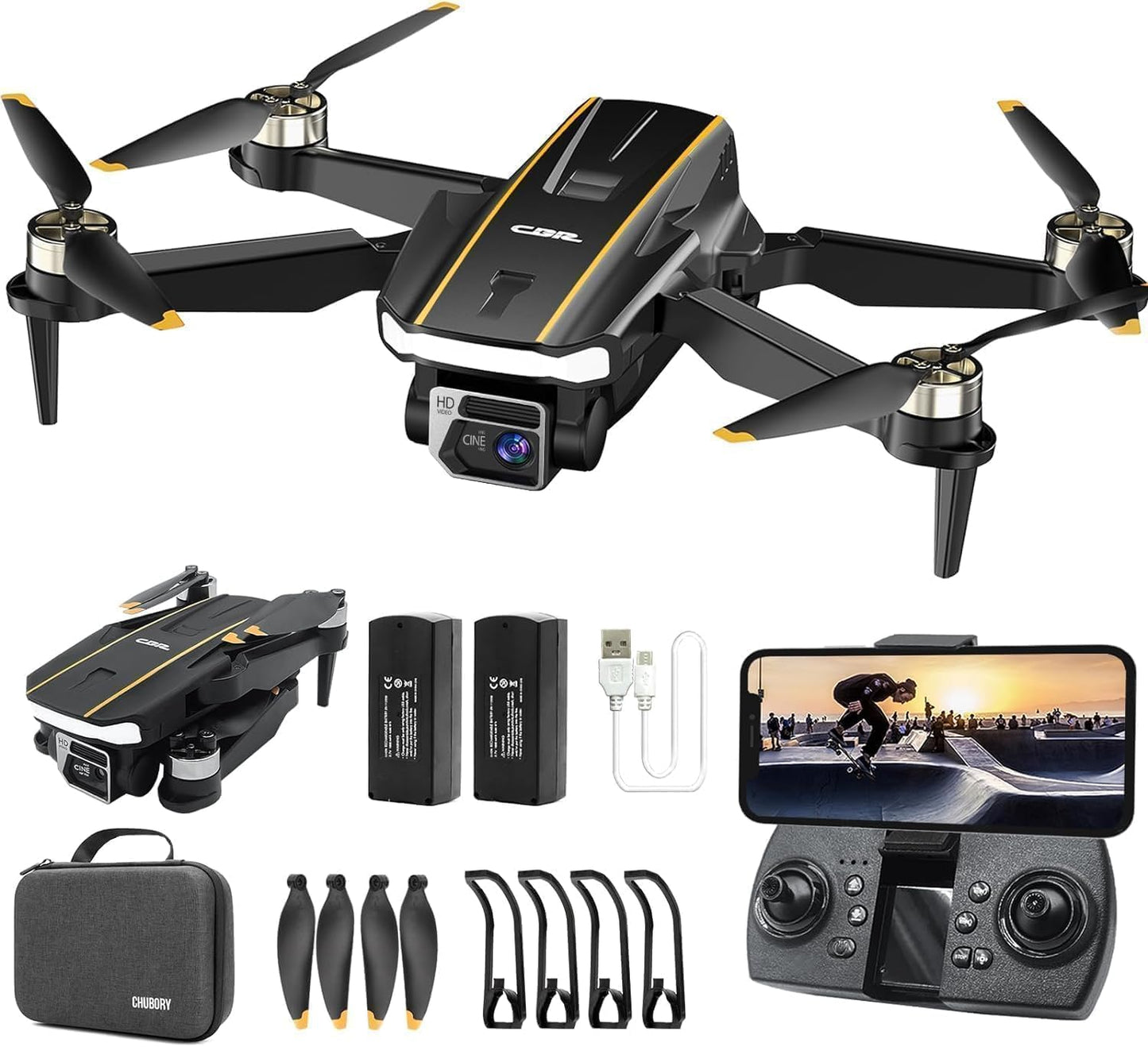 Dronă Lenovo cu motor fără perii de rezistență cu cameră pentru începători, quadcopter CHUBORY A68 WiFi FPV cu cameră HD, hover automat, răsturnare 3D, mod fără cap, zbor în traiectorie, 2 baterii, geantă de transport