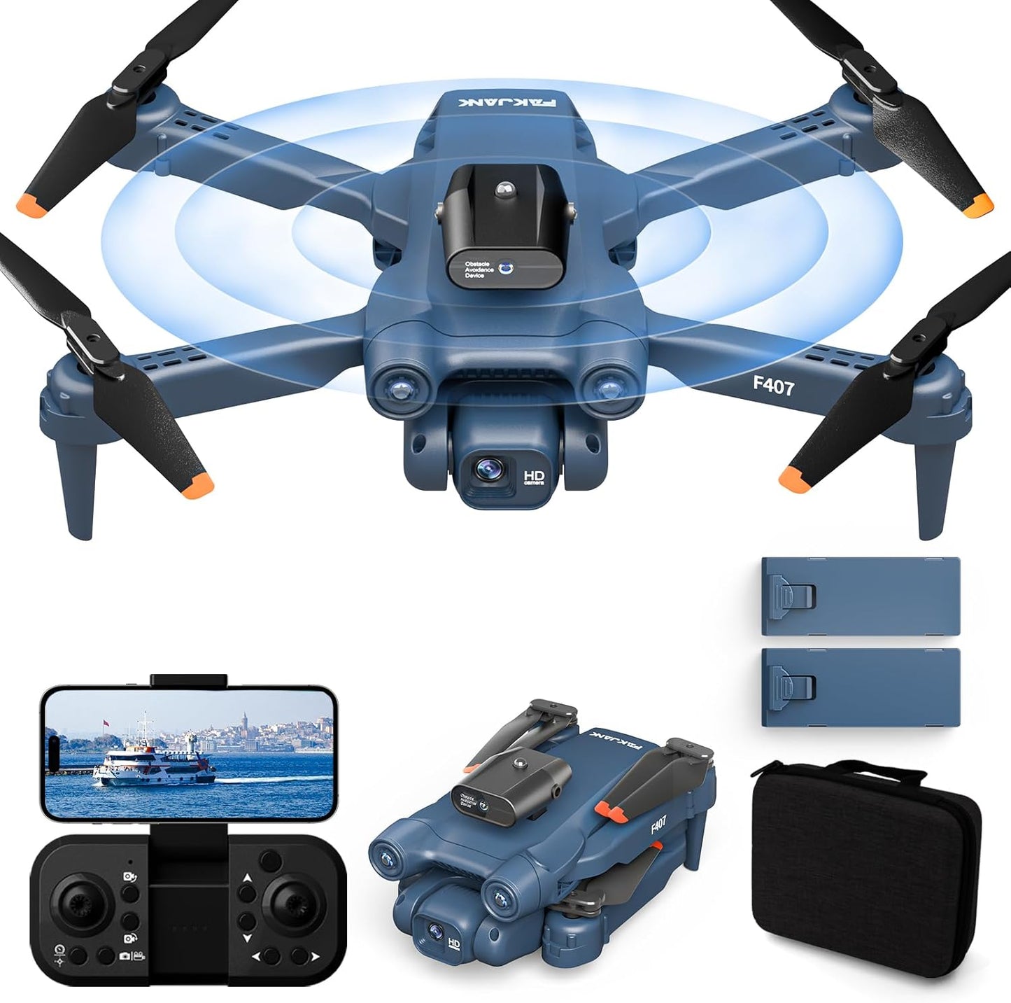 Lenovo F407 Cámara 4K 360° Evitación activa de obstáculos WiFi Transmisión FPV RC Drone Quadcopter Posicionamiento de flujo óptico Drones Cámaras duales para principiantes 2 baterías