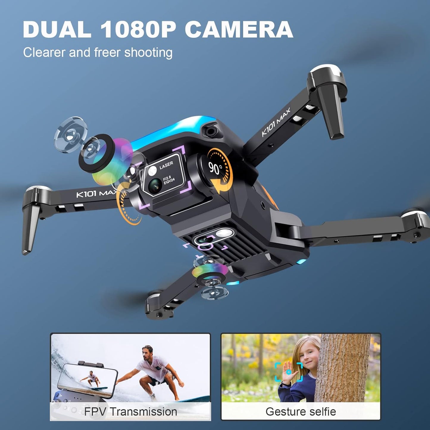 Dronă Lenovo cu cameră pentru adulți Cameră HD 1080P, dronă pentru începători cu menținerea altitudinii, aterizare cu o singură tastă, evitarea obstacolelor, reglarea vitezei, modul fără cap, răsturnări 3D, 2 baterii modulare