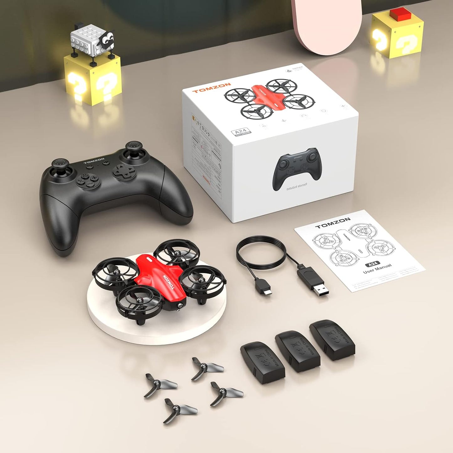 Lenovo Tomzon Mini Drone per Bambini Principianti 24 Minuti di Volo Lungo RC Quadcopter Protezione dell'elica a 360° Drone da Combattimento 3D Go/Flip/Cerchio Aereo Volante Drone Giocattolo telecomandato, nano drone