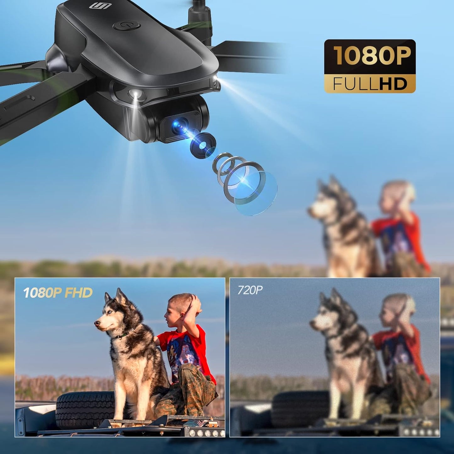 Dronă Lenovo cu cameră 1080P Dronă pliabilă pentru începători, timp de zbor lung, control prin aplicație, Quadrocopter controlat radio, cu geantă Zbor cerc, mini dronă 3D cu rabat, cadou Sansisco pentru copii, adolescenți, negru