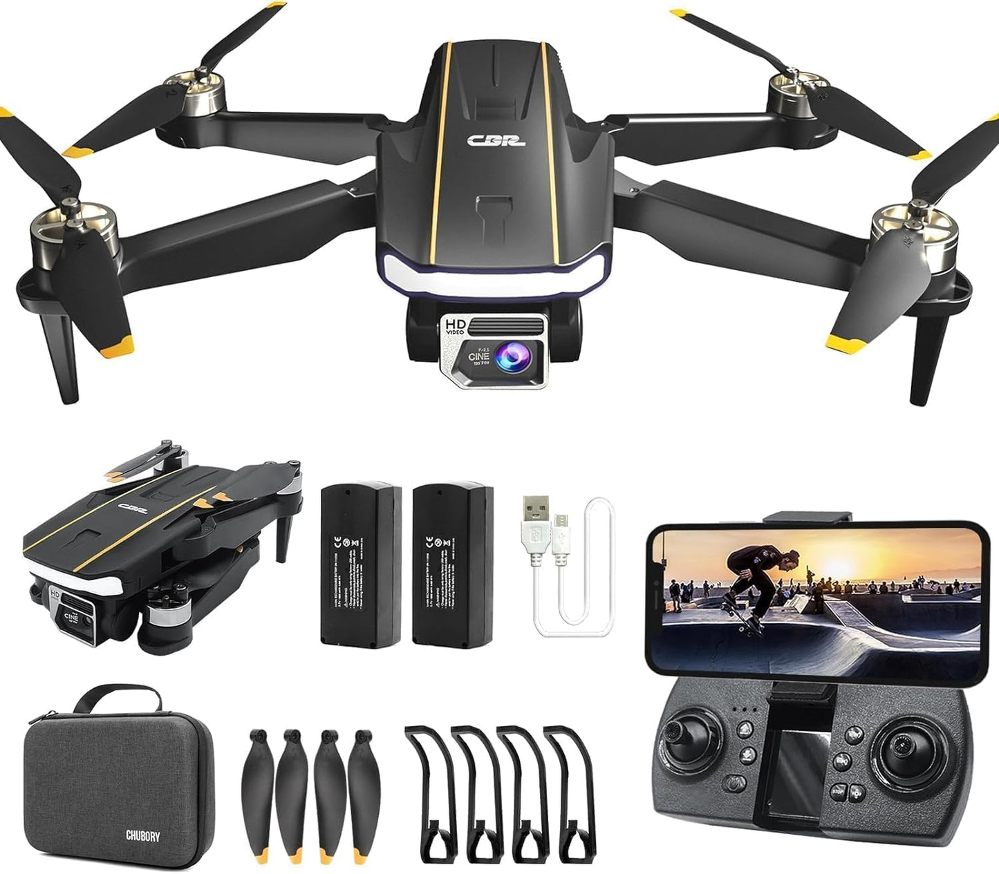 Dronă Lenovo cu motor fără perii de rezistență cu cameră pentru începători, quadcopter CHUBORY A68 WiFi FPV cu cameră HD, hover automat, răsturnare 3D, mod fără cap, zbor în traiectorie, 2 baterii, geantă de transport