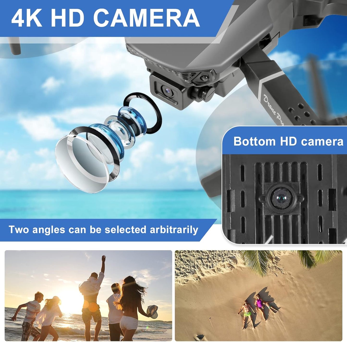 Dronă Lenovo cu cameră HD 4K, dronă cu transmisie live FPV WiFi pliabilă RC pentru copii începători, 2 baterii, timp de zbor lung, mod fără cap, zbor pe traiectorie, evitarea obstacolelor, decolare/aterizare cu o singură cheie, mod fără cap