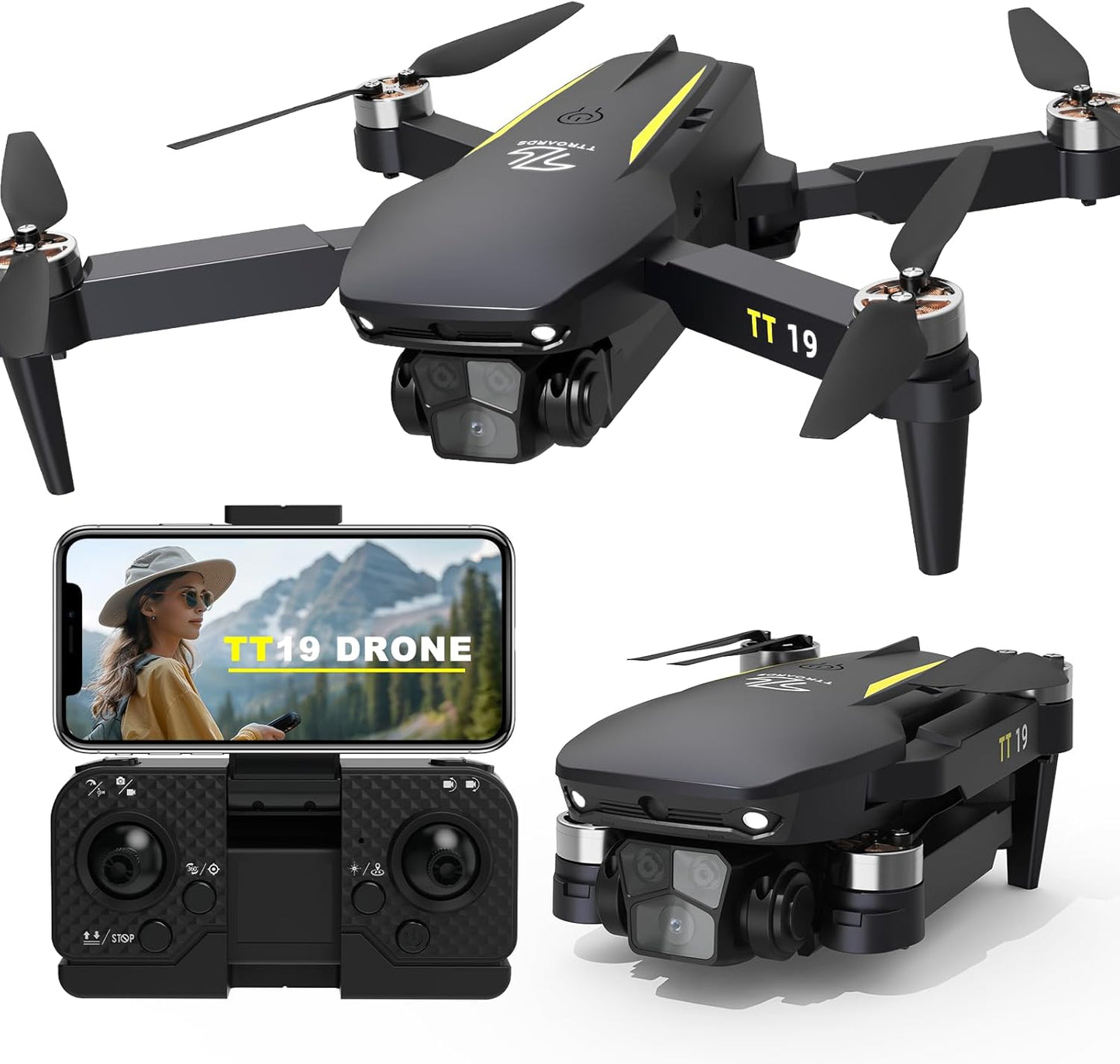 Drone con fotocamera Lenovo TT19 per adulti Evita gli ostacoli a 180° Motore senza spazzole Lente regolabile Parabrezza One Touch Decollo/Atterraggio Mantenimento dell'altitudine Mini quadricottero pieghevole RC Drone