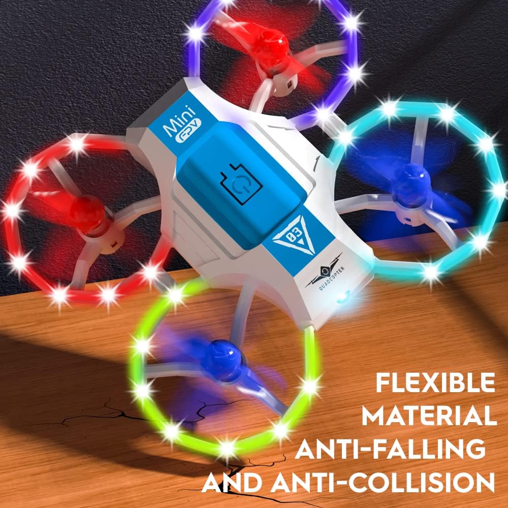 Mini drone Lenovo Teeggi con luci per bambini, luci a controllo vocale, quadricottero RC con quattro protezioni, ribaltabili 3D, modalità senza testa per principianti, giocattoli per bambini, regali di compleanno, 2 batterie