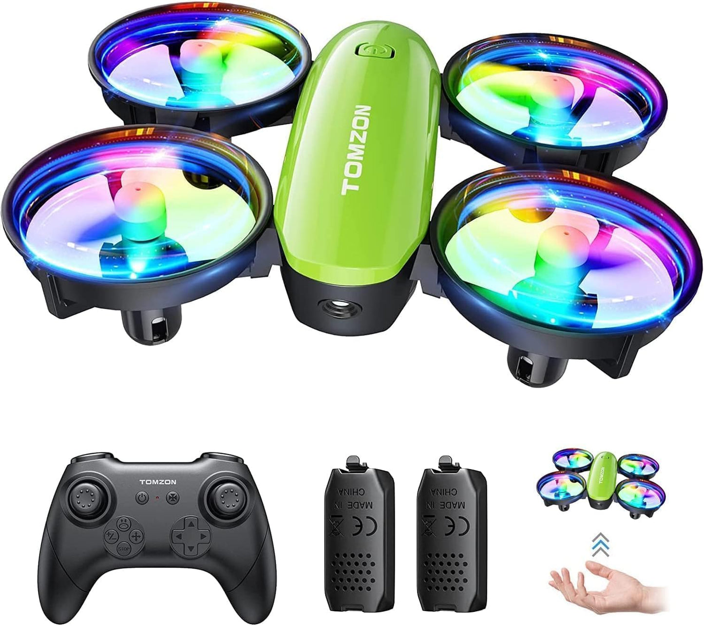 Lenovo Mini-Drohne für Kinder Anfänger Tomzon RC-Quadcopter mit LED-Leuchten ferngesteuerter Flugzeughubschrauber Lange Flugzeit 360°-Propellerschutz 3D-Werfen/Flip/Drehen/Kreis Indoor-Drohne Grün