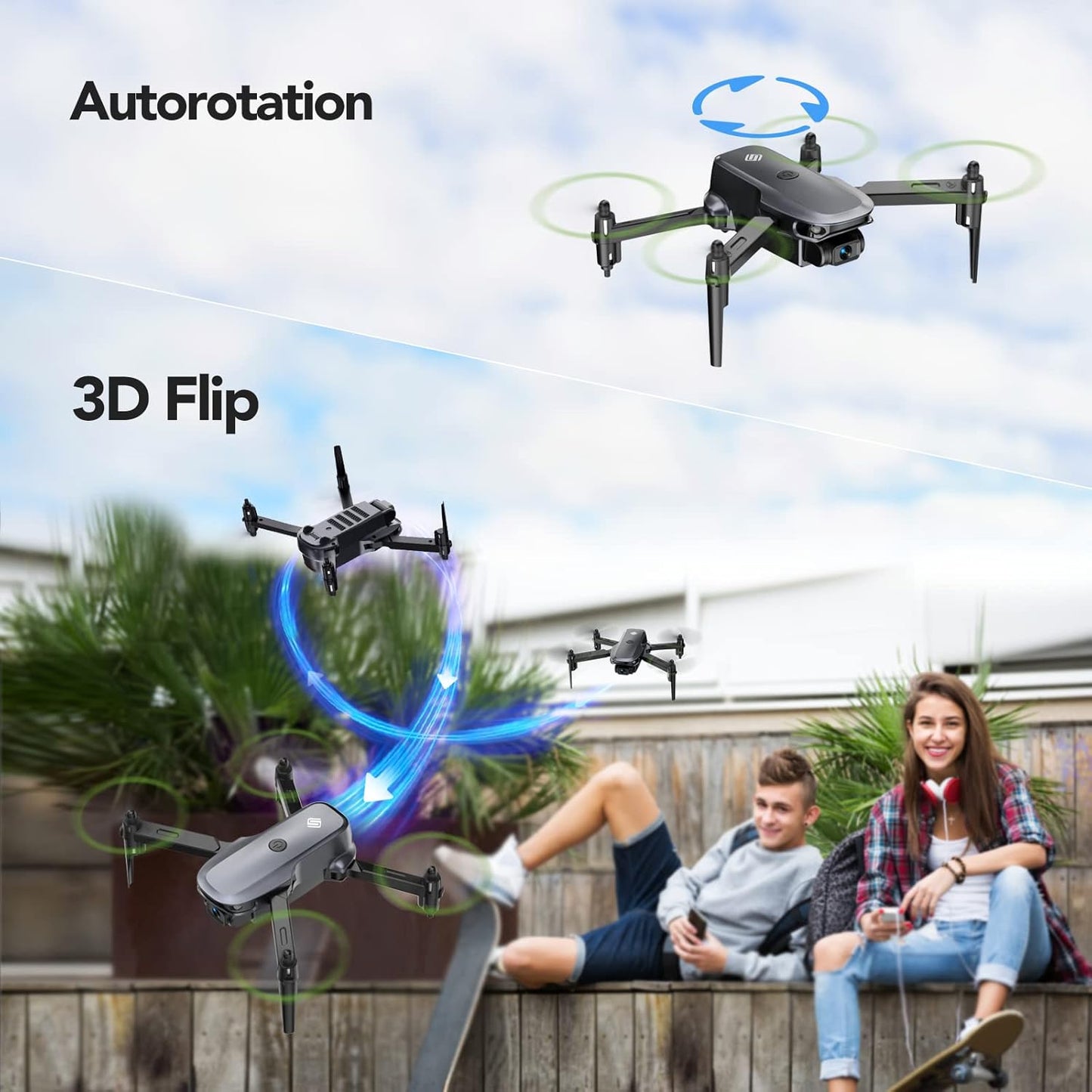 Dronă Lenovo cu cameră 1080P Dronă pliabilă pentru începători, timp de zbor lung, control prin aplicație, Quadrocopter controlat radio, cu geantă Zbor cerc, mini dronă 3D cu rabat, cadou Sansisco pentru copii, adolescenți, negru