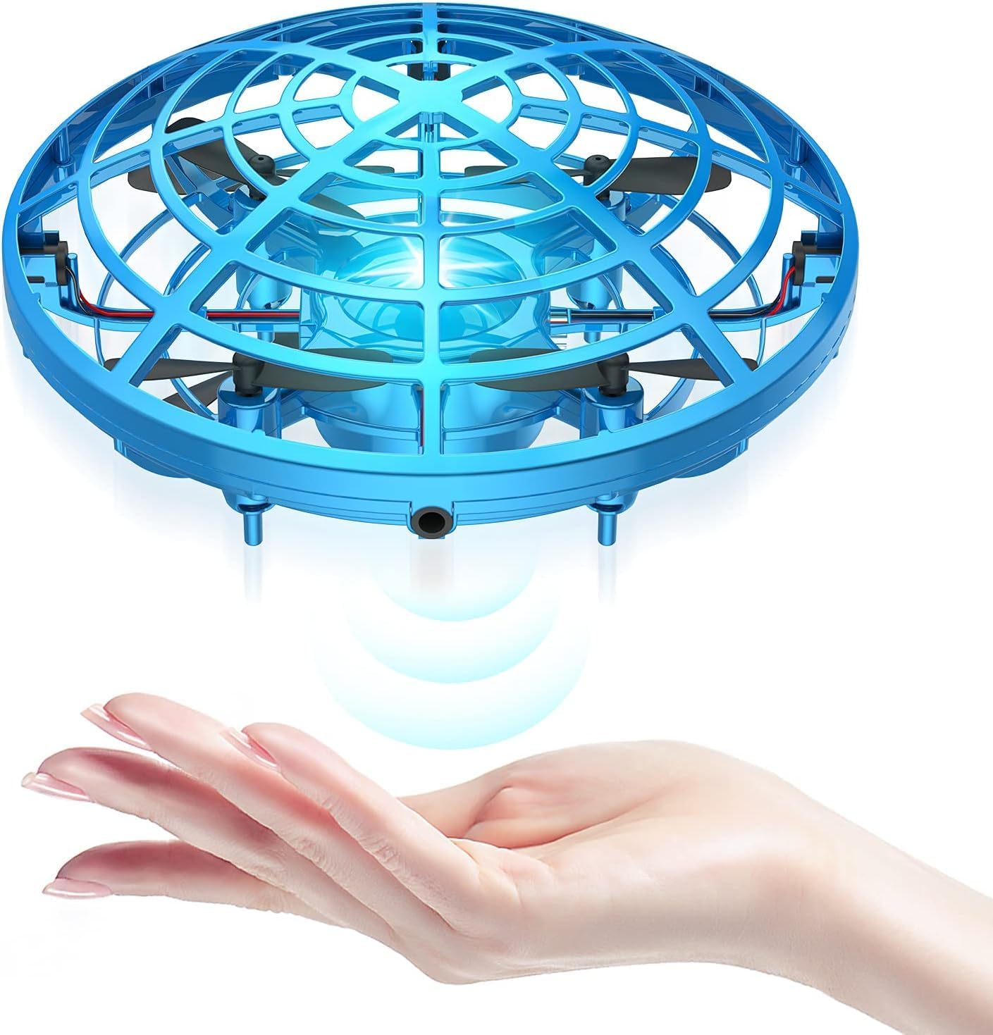 Drone UFO per Bambini, Mini Drone Volante con Luci a LED, Elicottero RC Quadcopter Controllato a Mano, Giocattolo Volante per Aeroplano a Induzione a Infrarossi per Esterni per Ragazzi e Ragazze (Blu)