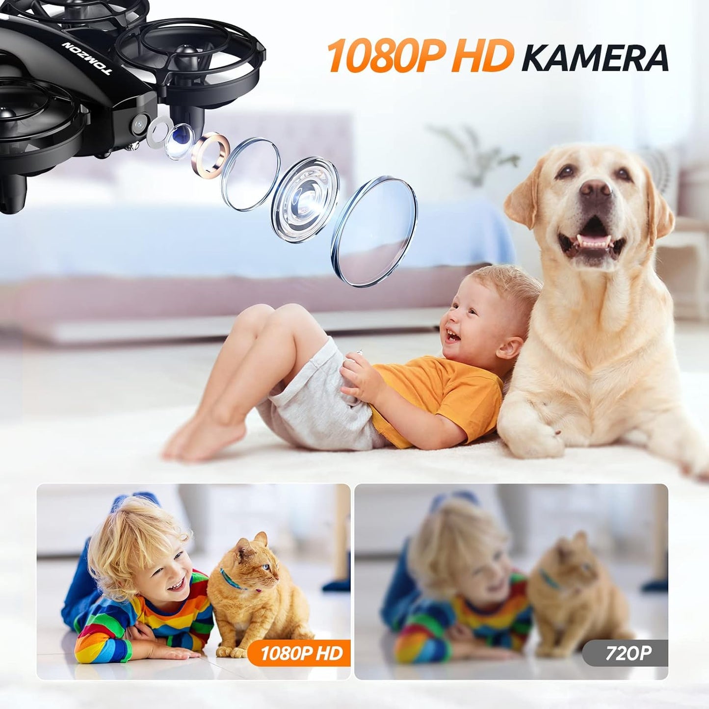 Lenovo Tomzon Drone per Bambini con Fotocamera, Quadcopter RC 1080P FPV Drone per Principianti Sotto i 100 g per Interni, 3 Batterie Tempo di Volo Lungo Mantenimento dell'altitudine Lancia-Go Rotazione 3D Flip Regalo di Compleanno A24W