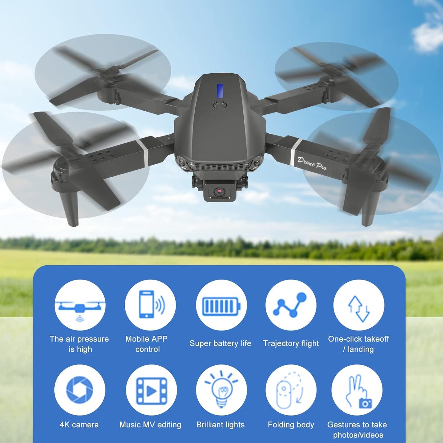 Drone Lenovo con cámara 4K HD, Drone RC FPV WiFi plegable con transmisión en vivo para niños principiantes, 2 baterías, tiempo de vuelo prolongado, modo sin cabeza, vuelo de trayectoria, evitación de obstáculos, una tecla