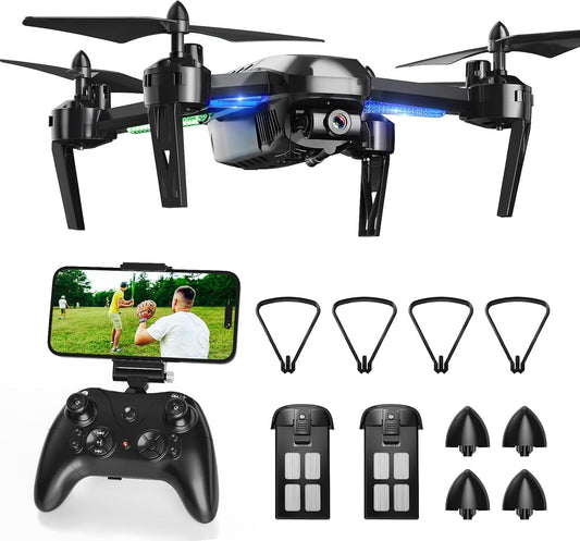 Lenovo Wipkviey T6 Drohne mit 1080P HD-Kamera, FPV RC Quadcopter mit 2,4 G WiFi Transport Live-Video, Höhenhaltung, Headless-Modus, für Erwachsene Anfänger, 2 Batterien, Flugzeit 28–32 Minuten