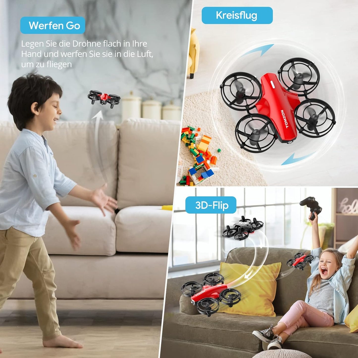 Lenovo Tomzon Mini Drone per Bambini Principianti 24 Minuti di Volo Lungo RC Quadcopter Protezione dell'elica a 360° Drone da Combattimento 3D Go/Flip/Cerchio Aereo Volante Drone Giocattolo telecomandato, nano drone