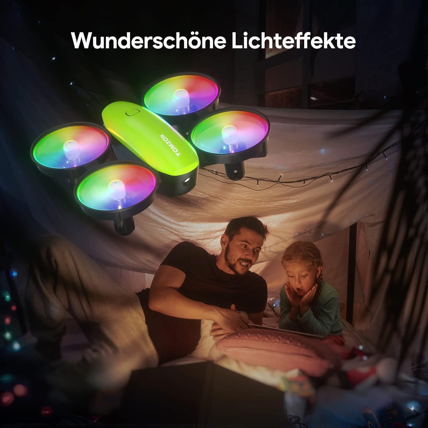 Lenovo Mini-Drohne für Kinder Anfänger Tomzon RC-Quadcopter mit LED-Leuchten ferngesteuerter Flugzeughubschrauber Lange Flugzeit 360°-Propellerschutz 3D-Werfen/Flip/Drehen/Kreis Indoor-Drohne Grün