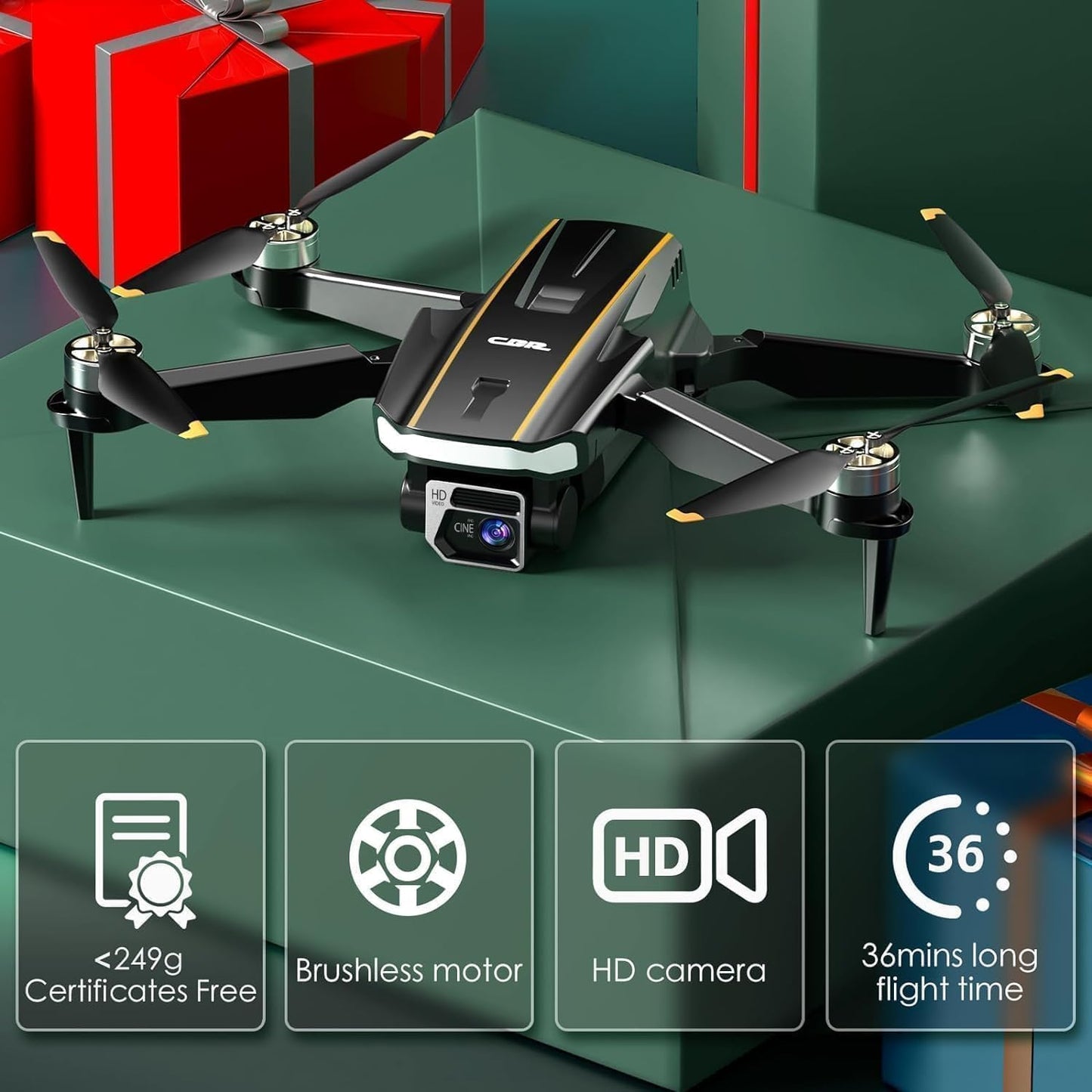 Drone con resistenza motore brushless Lenovo con fotocamera per principianti, quadricottero CHUBORY A68 WiFi FPV con fotocamera HD, hover automatico, vibrazione 3D, modalità senza testa, volo con traiettoria, 2 batterie, borsa per il trasporto