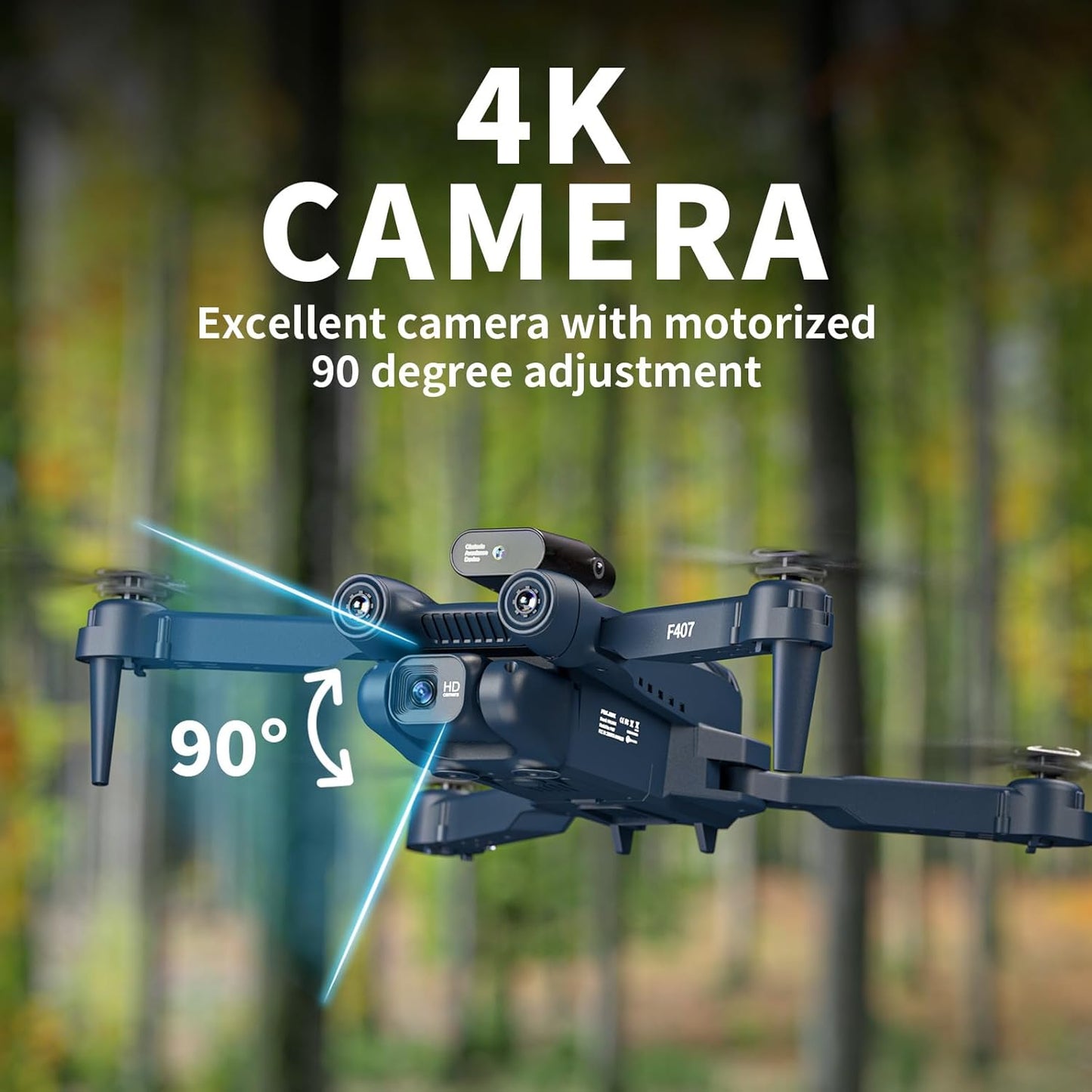 Lenovo F407 Cámara 4K 360° Evitación activa de obstáculos WiFi Transmisión FPV RC Drone Quadcopter Posicionamiento de flujo óptico Drones Cámaras duales para principiantes 2 baterías