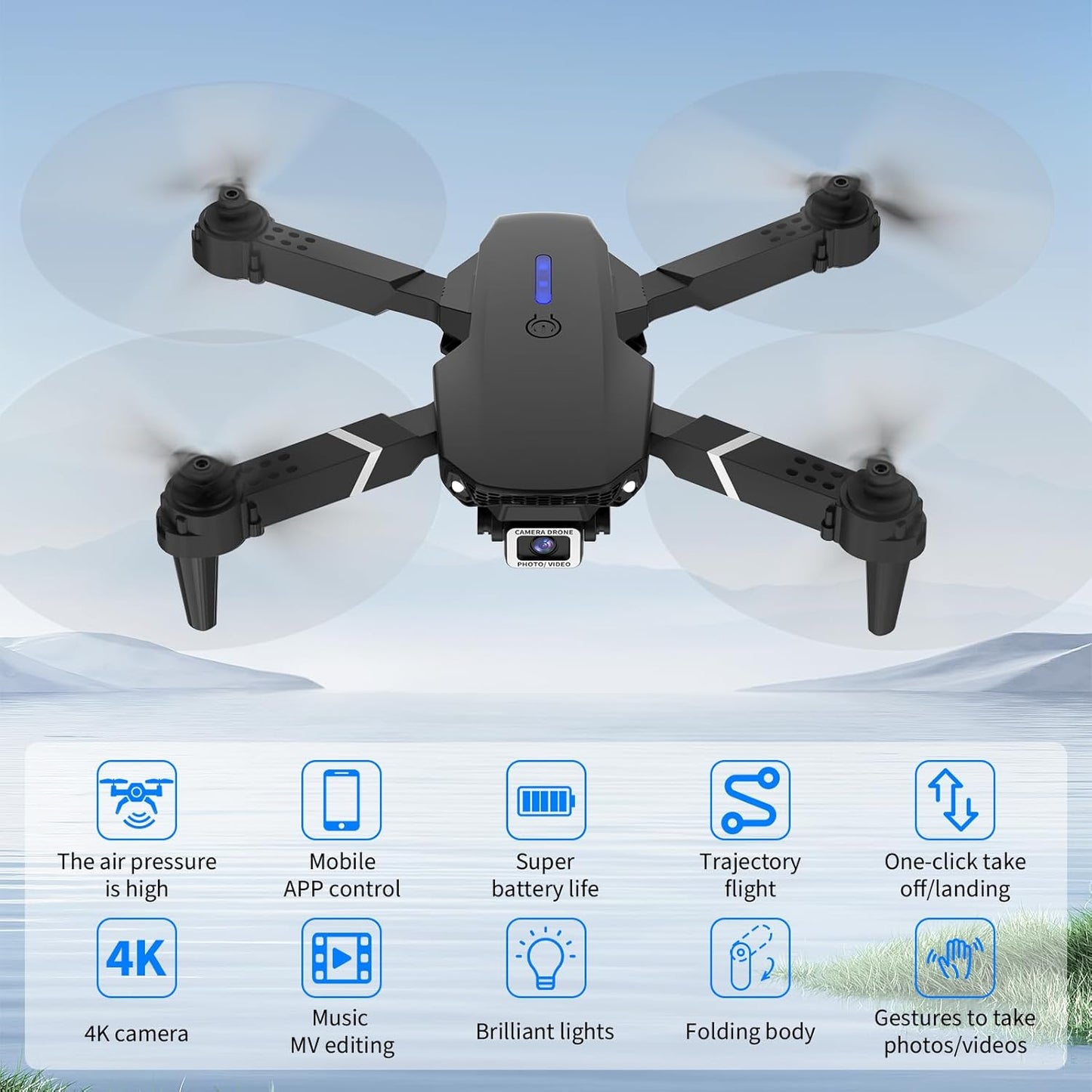 Dronă Lenovo cu cameră HD 4K, dronă RC pliabilă FPV WiFi cu transmisie live pentru copii începători, 2 baterii timp de zbor lung, mod fără cap, zbor în traiectorie, evitarea obstacolelor, decolare/aterizare cu o singură cheie, mod fără cap YYW