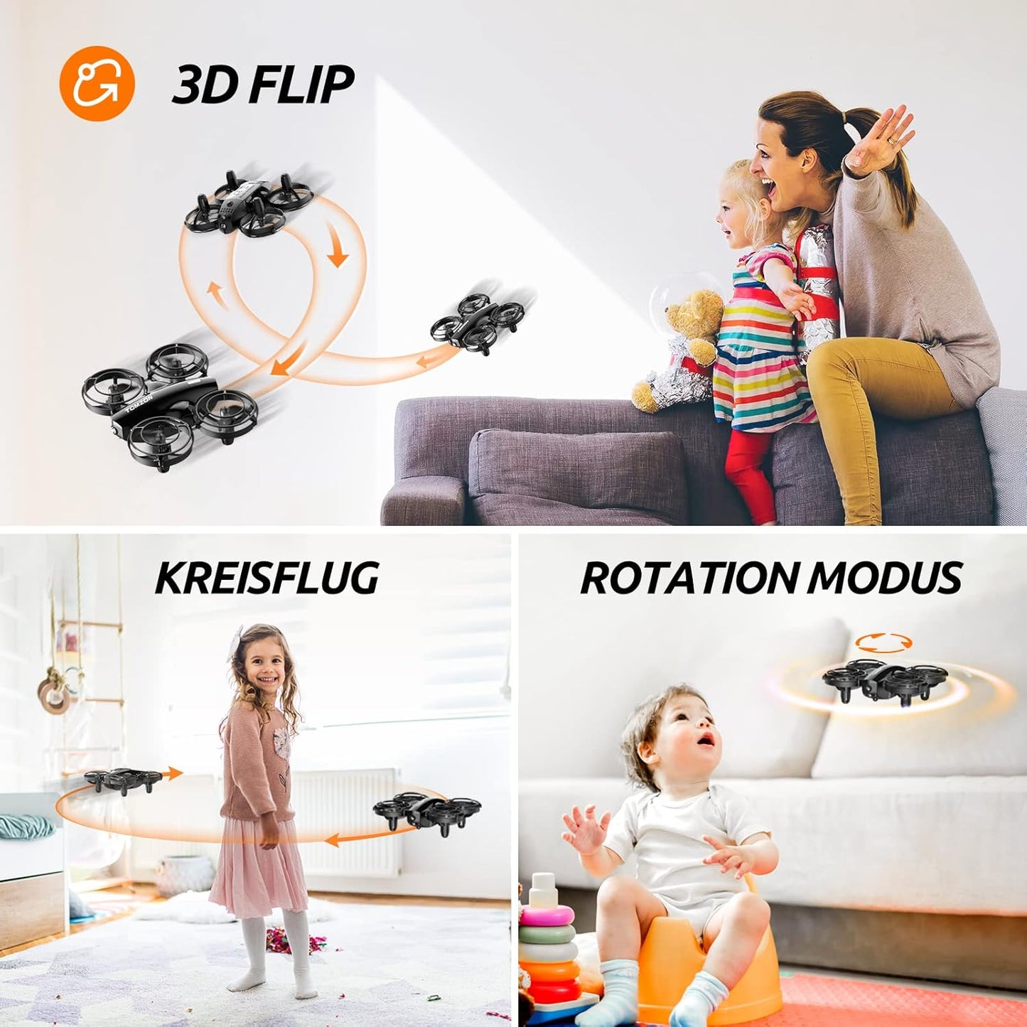 Lenovo Tomzon Drone per Bambini con Fotocamera, Quadcopter RC 1080P FPV Drone per Principianti Sotto i 100 g per Interni, 3 Batterie Tempo di Volo Lungo Mantenimento dell'altitudine Lancia-Go Rotazione 3D Flip Regalo di Compleanno A24W