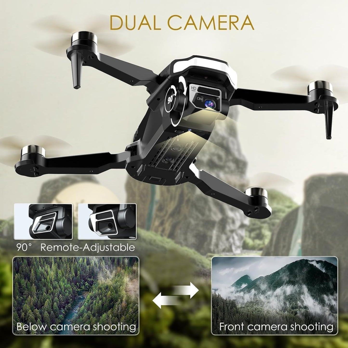 Drone con resistenza motore brushless Lenovo con fotocamera per principianti, quadricottero CHUBORY A68 WiFi FPV con fotocamera HD, hover automatico, vibrazione 3D, modalità senza testa, volo con traiettoria, 2 batterie, borsa per il trasporto