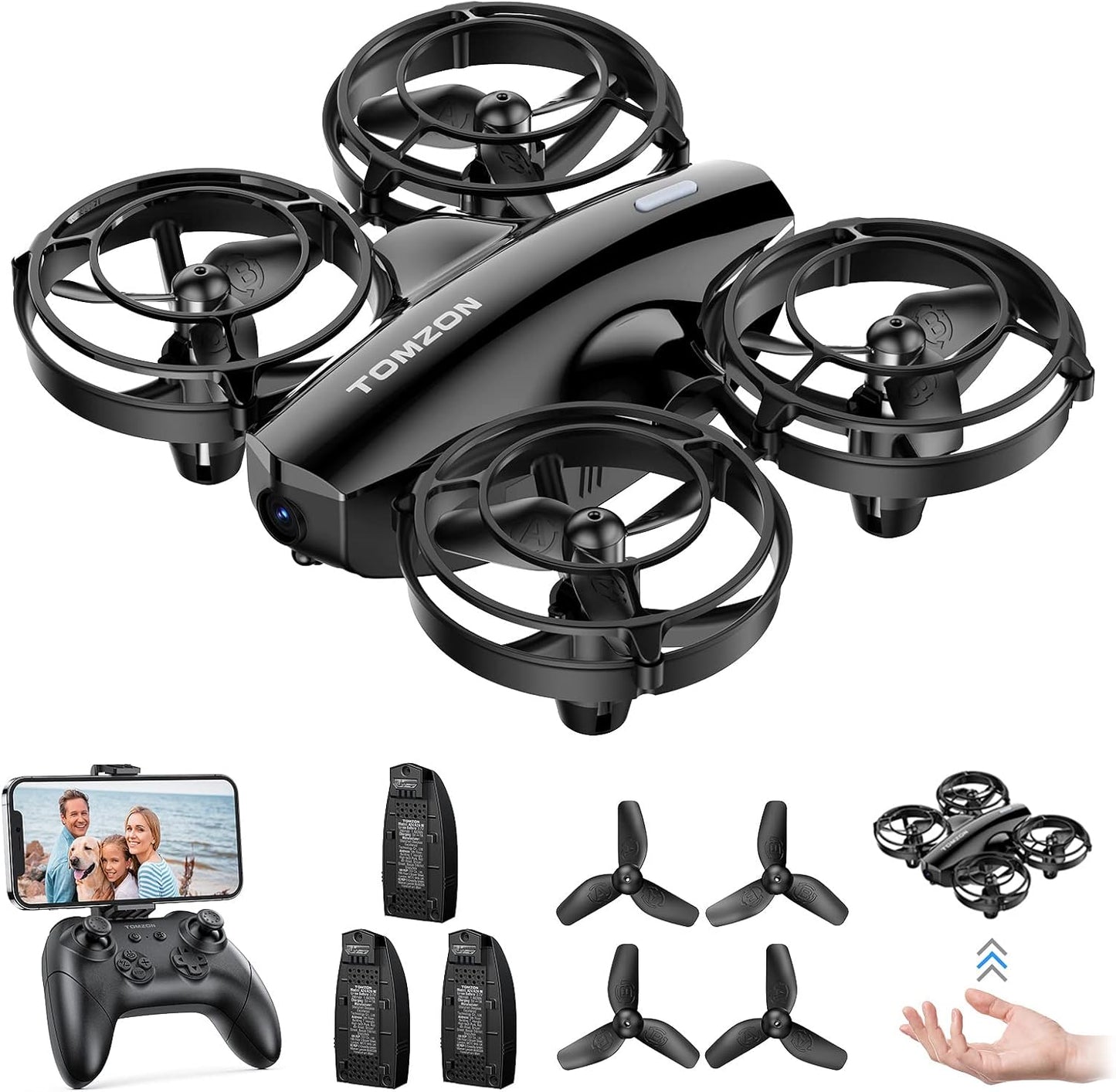 Lenovo Tomzon Drone per Bambini con Fotocamera, Quadcopter RC 1080P FPV Drone per Principianti Sotto i 100 g per Interni, 3 Batterie Tempo di Volo Lungo Mantenimento dell'altitudine Lancia-Go Rotazione 3D Flip Regalo di Compleanno A24W