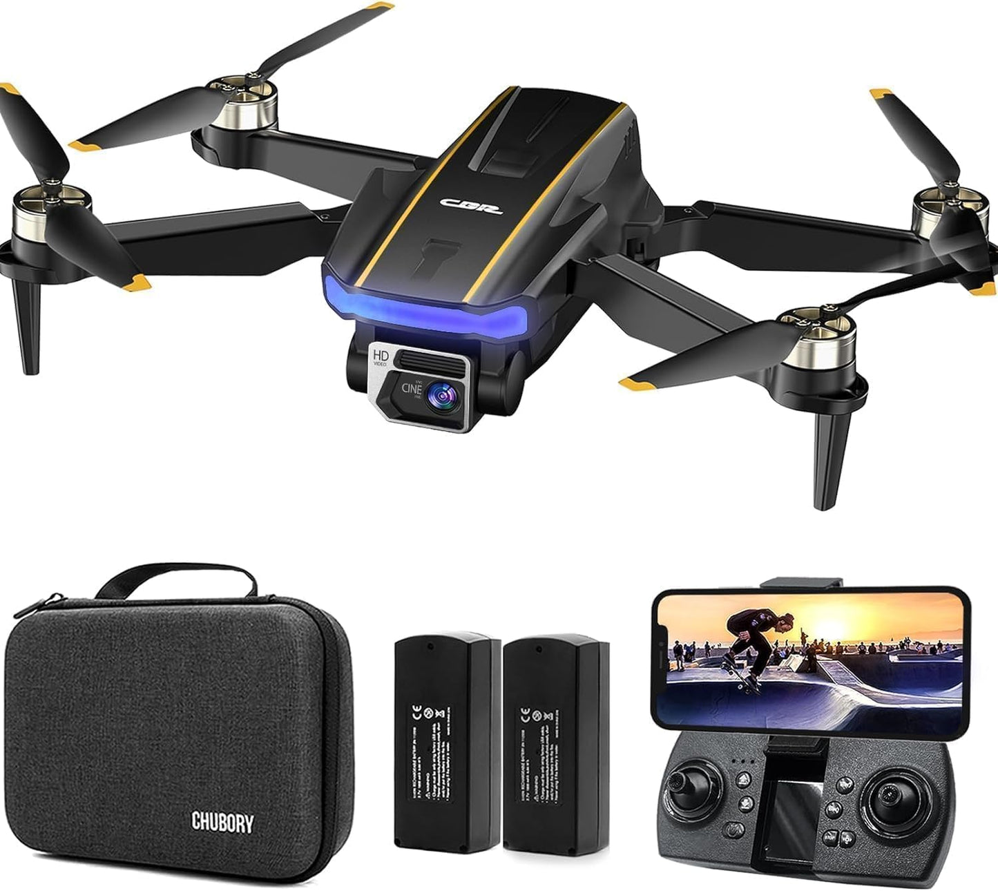 Drone con resistenza motore brushless Lenovo con fotocamera per principianti, quadricottero CHUBORY A68 WiFi FPV con fotocamera HD, hover automatico, vibrazione 3D, modalità senza testa, volo con traiettoria, 2 batterie, borsa per il trasporto