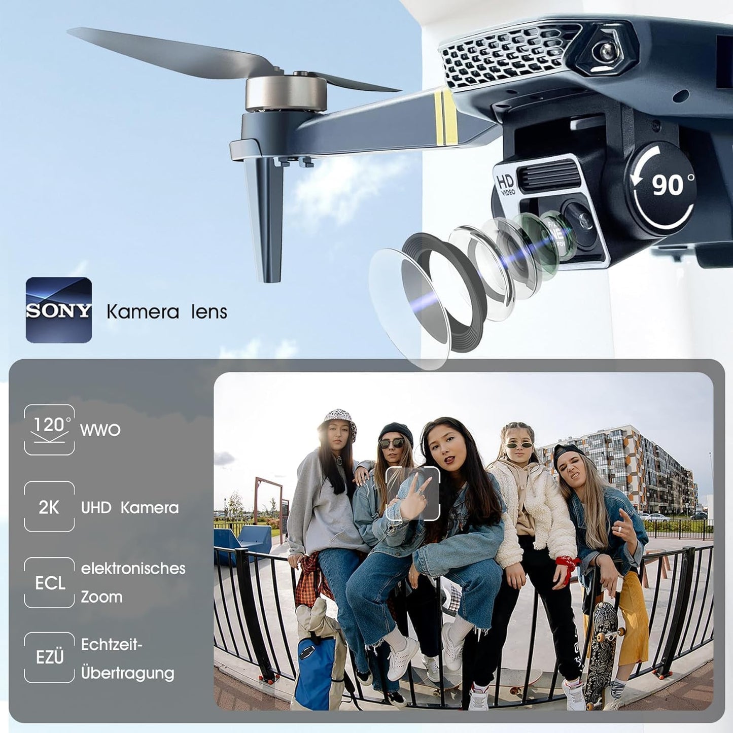 Drone pieghevole senza spazzole Lenovo Quadcopter Super Endurance per principianti - Drone Wi-Fi FPV con tempo di volo di oltre 40 minuti con fotocamera HD 4K grandangolare da 120° Motore brushless F89-DE-240611-2