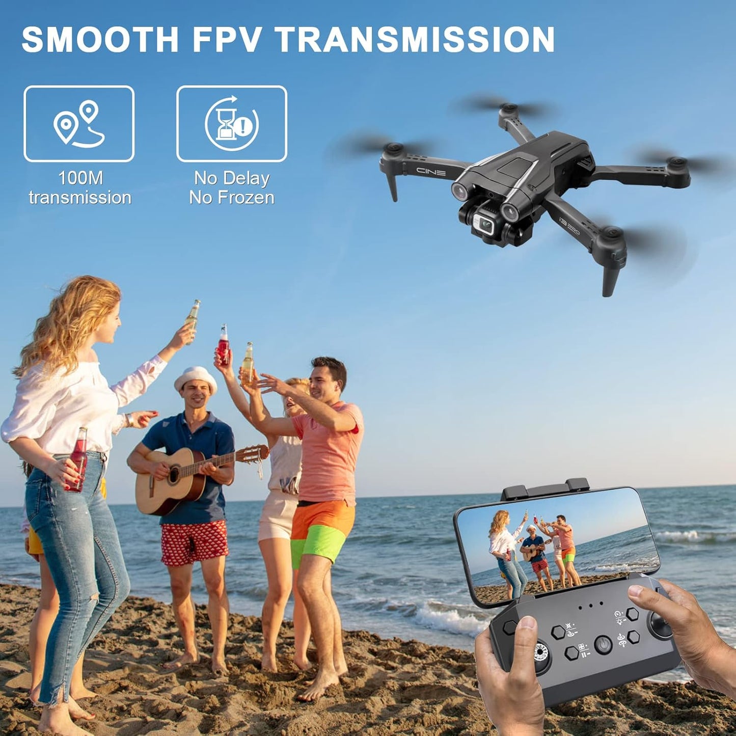 Drone Lenovo I3 PRO con cámara HD 1080P, WiFi FPV Live Streaming Drone para niños principiantes, retención de altitud, aterrizaje con una tecla, desplazamiento de flujo óptico, modo sin cabeza, giros 3D, evitación de obstáculos, 2 baterías