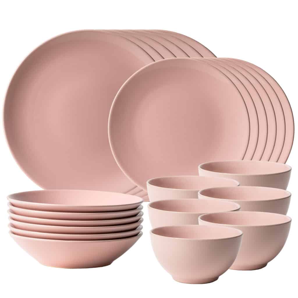 Set farfurii 24 piese, pentru 6 persoane, Pastel Pink, Cesiro, Roz Lucios