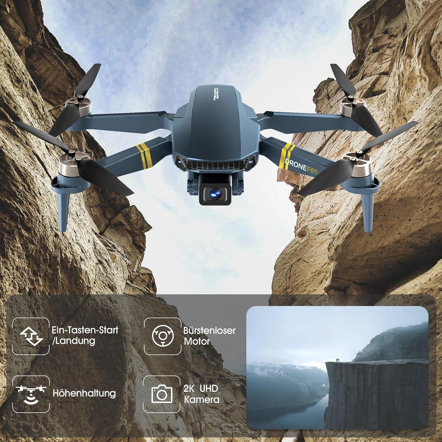 Drone con fotocamera con resistenza motore brushless Lenovo per principianti, quadricottero CHUBORY A68 WiFi FPV con fotocamera HD 2K, hover automatico, ribaltamenti 3D, modalità senza testa, volo in traiettoria, A68-DE-240312