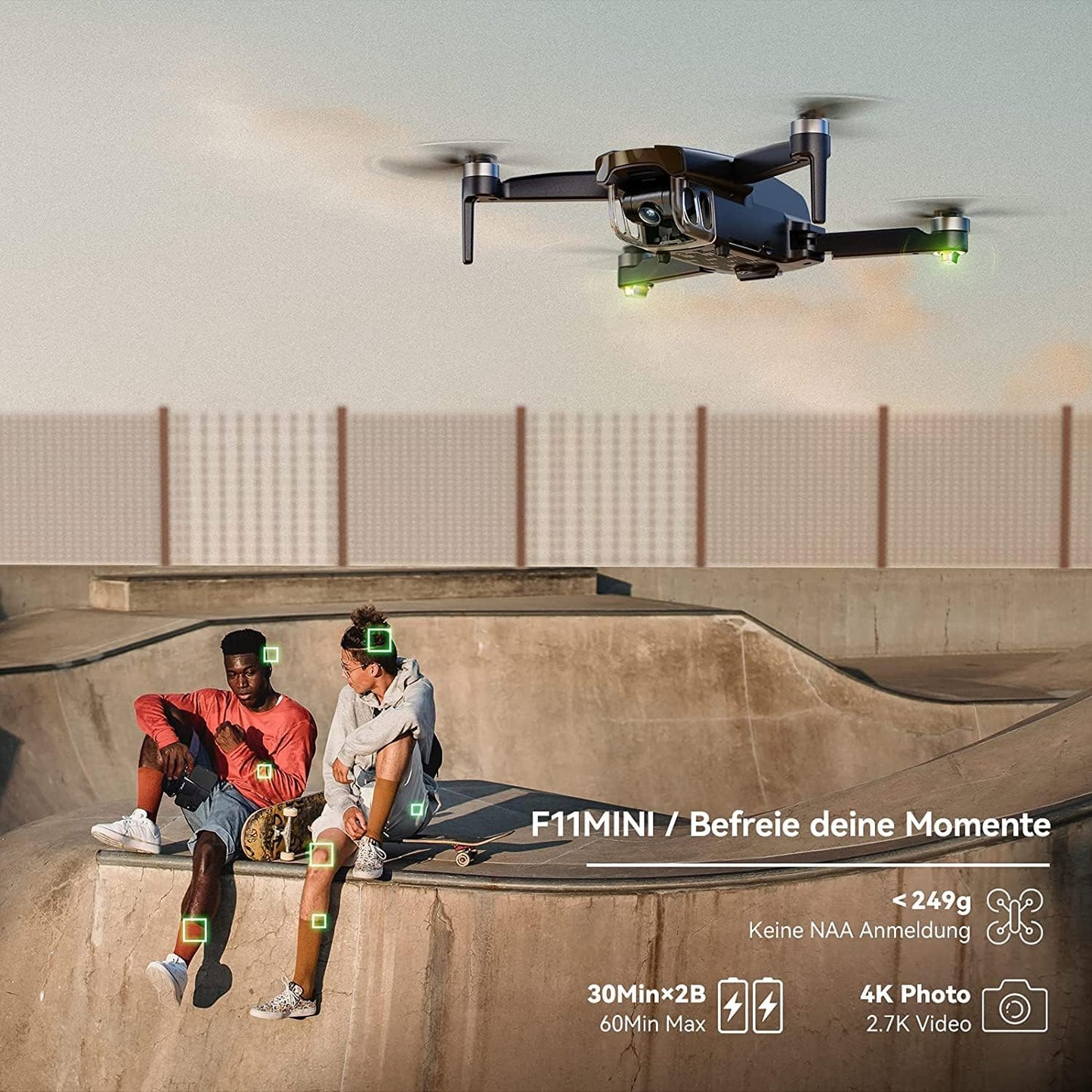 Drone Lenovo Ruko F11MINI con fotocamera 4K, drone inferiore a 250 g, 2 batterie, 60 minuti di volo per principianti e adulti, WiFi 5 GHz, 2,7 K/25 fps FPV Vedio, pieghevole, ritorno automatico GPS, seguimi, waypoint