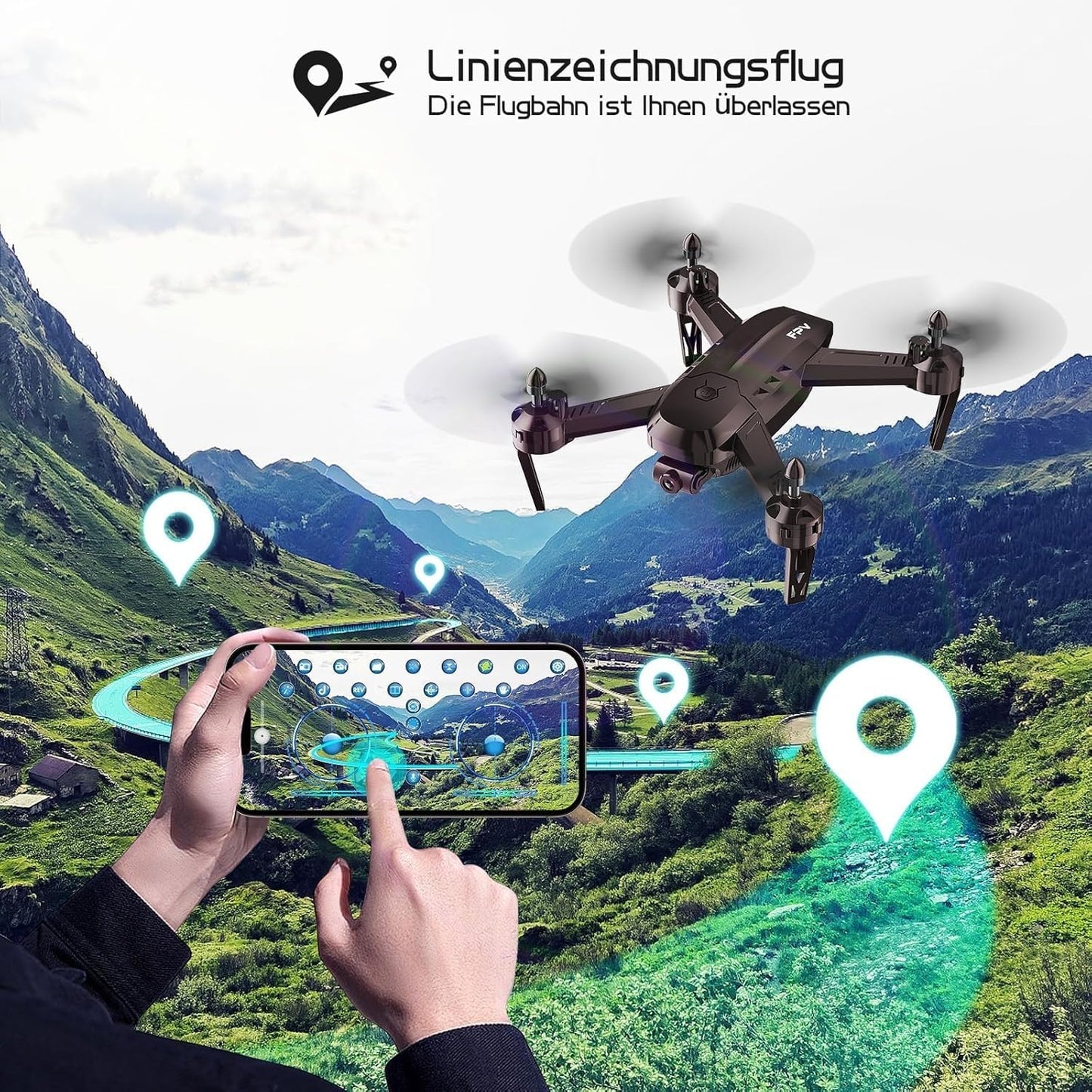 Lenovo Wipkviey T6 Drohne mit 1080P HD-Kamera, FPV RC Quadcopter mit 2,4 G WiFi Transport Live-Video, Höhenhaltung, Headless-Modus, für Erwachsene Anfänger, 2 Batterien, Flugzeit 28–32 Minuten