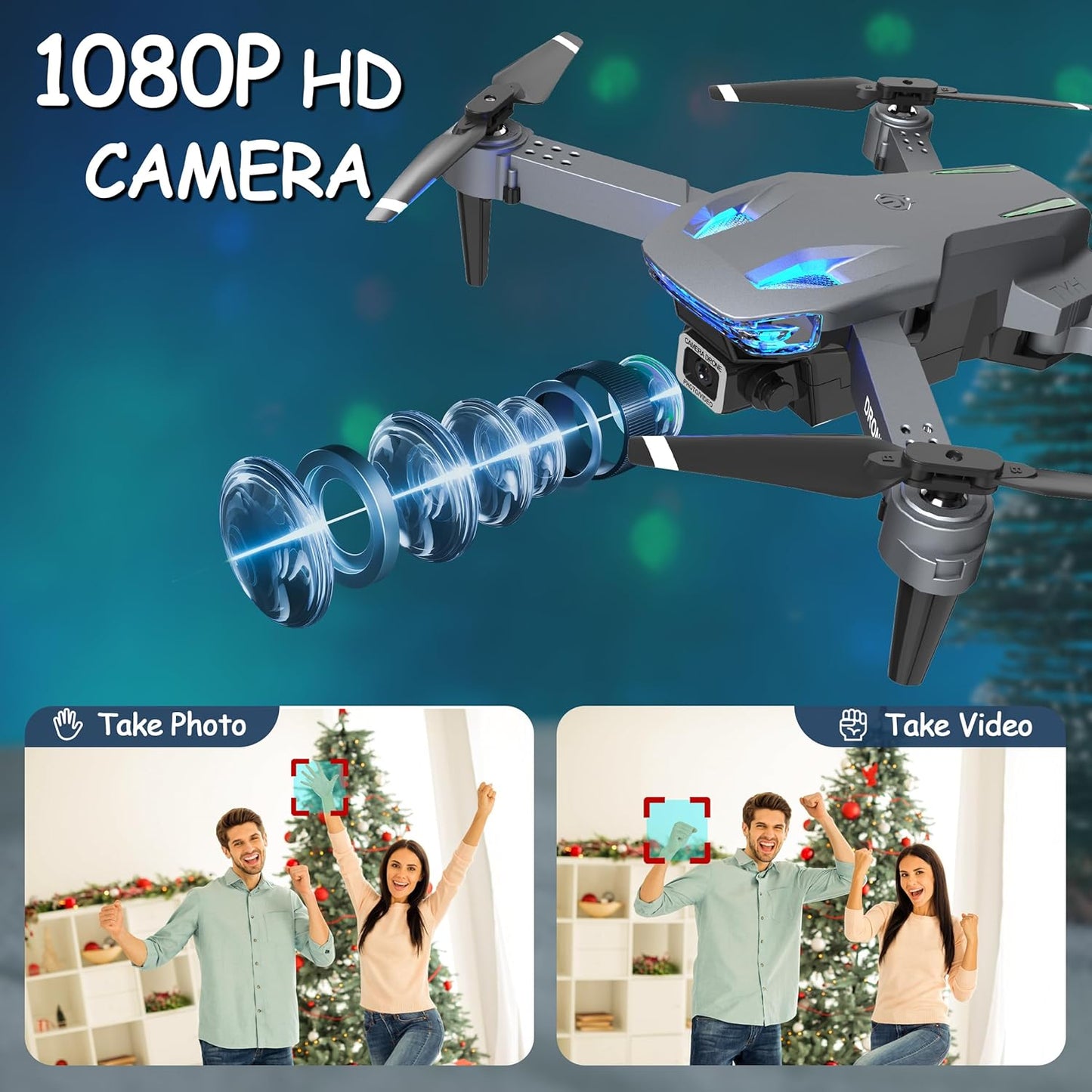 Lenovo Wipkviey T28 Kameradrohne für Anfänger, faltbarer Quadrocopter für Erwachsene, RC FPV-Drohnen mit 3D-Flips/Höhenhaltung/Gesten-Selfie/Wegpunktflug, Geschenke für Kinder, Jungen/Mädchen, 2 Batterien