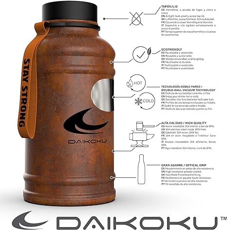 Бутилка за вода Daikoku от неръждаема стомана - 1.3l BPA free - Полезна за фитнеса, оранжева