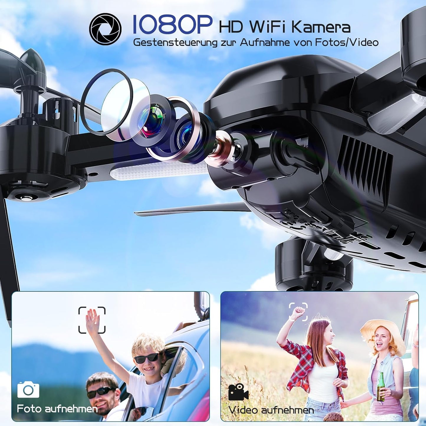 Lenovo Wipkviey T6 Drohne mit 1080P HD-Kamera, FPV RC Quadcopter mit 2,4 G WiFi Transport Live-Video, Höhenhaltung, Headless-Modus, für Erwachsene Anfänger, 2 Batterien, Flugzeit 28–32 Minuten